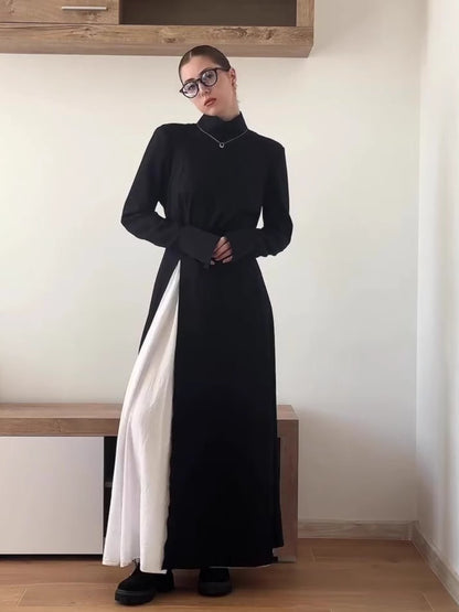 Elegant long-sleeved slit maxi skirt suit