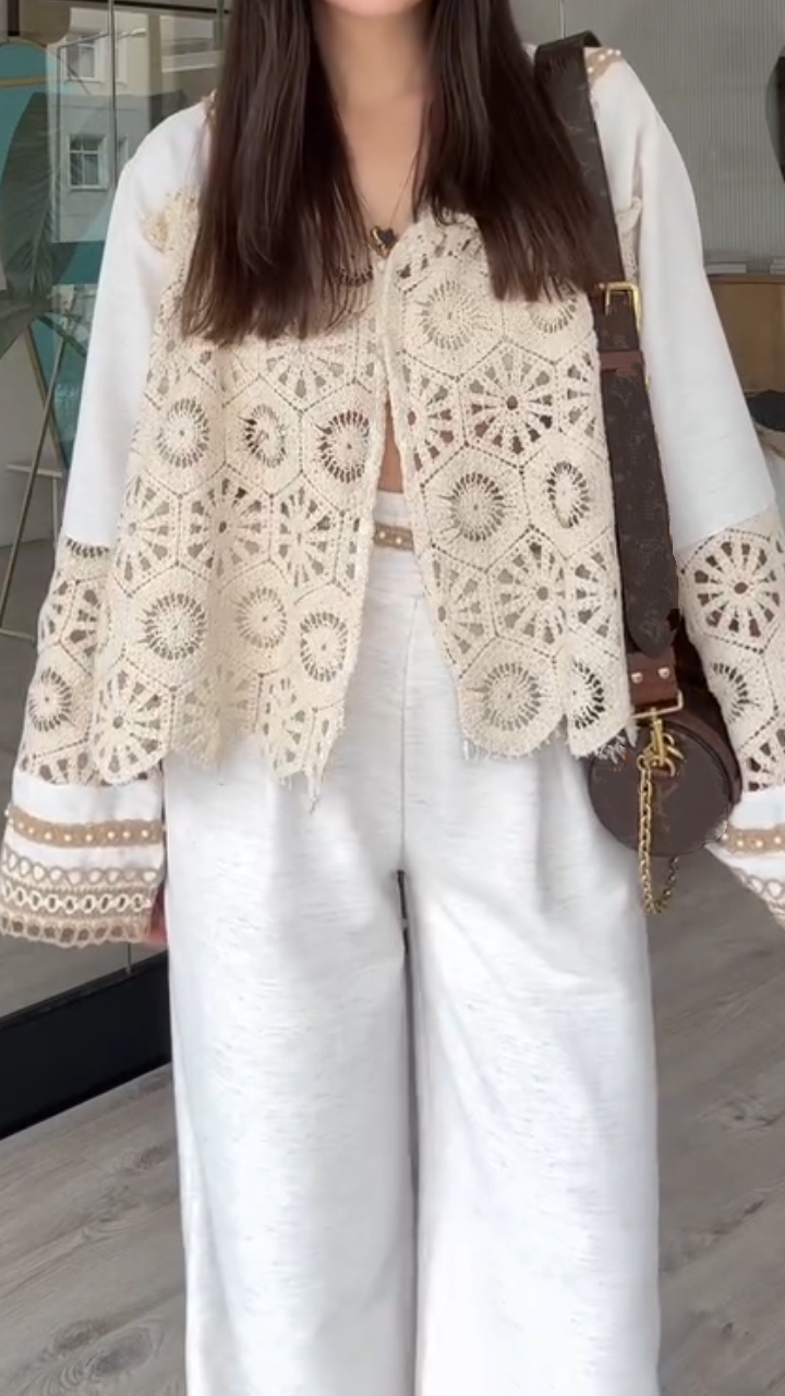 Women's V-neck Hollow Stitching Casual Suit