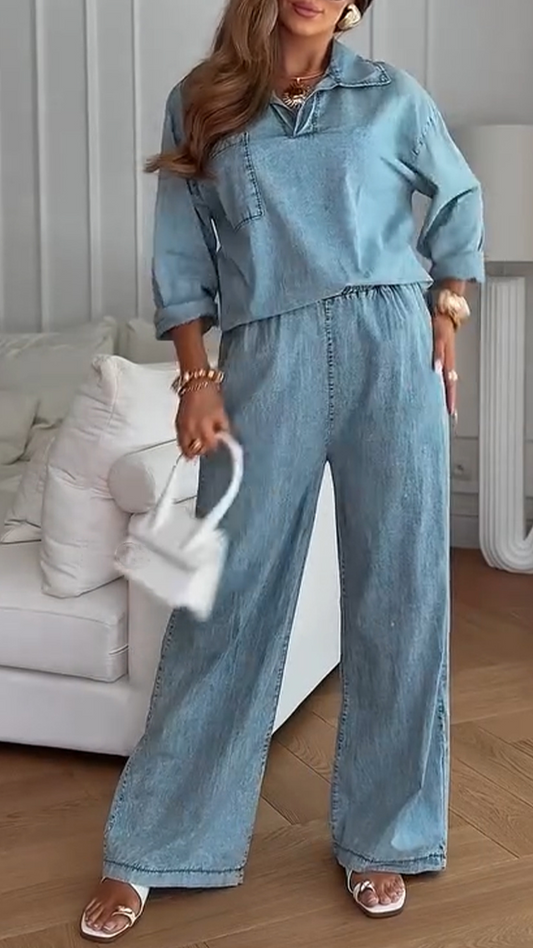 Women's Half-open Denim Casual Suit