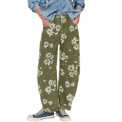 Flower Print Wide Leg Jeans