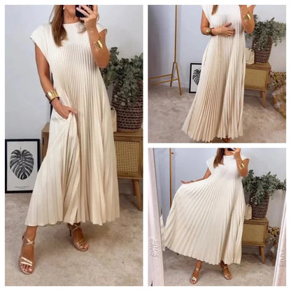 💕Women's pleated dress in solid color👗