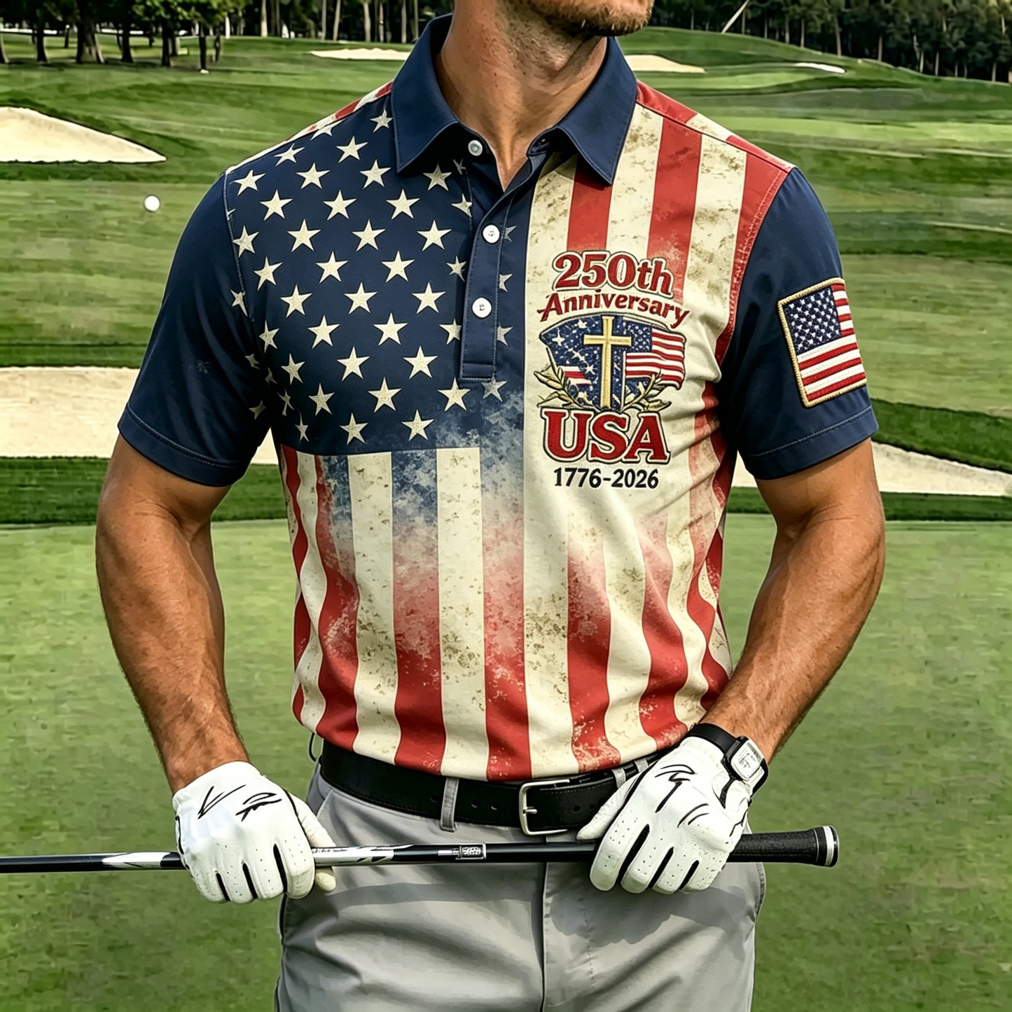 USA 250th Men's short-sleeved polo shirt ZM7037 - BundleWear