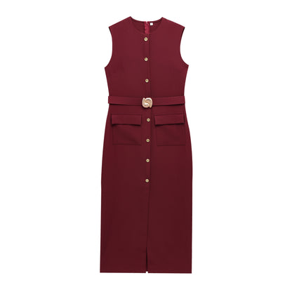 Sleeveless round neck dress (with belt) - MATCHING MASTER