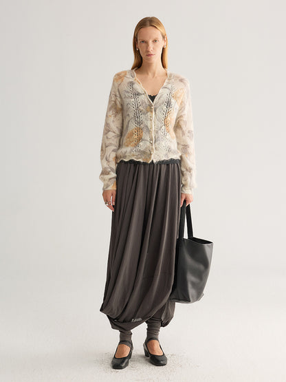 French Floral Mohair-Blend Cardigan — V-Neck Pointelle Knit, One Size