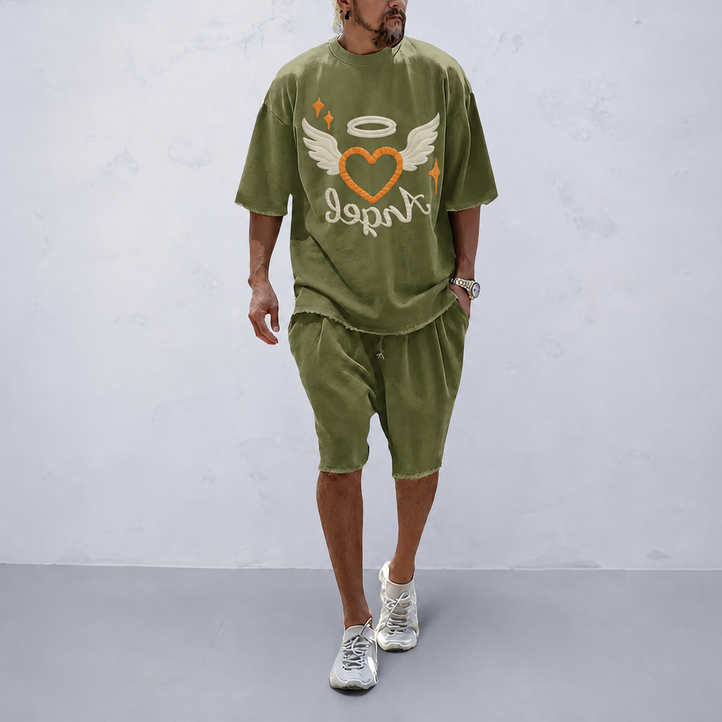 "Angel of Love"Couple 100% Cotton Casual Loose Fit Sports Set - Breathable Moisture-Wicking 2-Piece Tracksuit