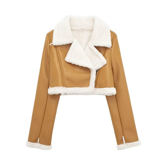 Ladies' French casual double-faced lambskin short coat