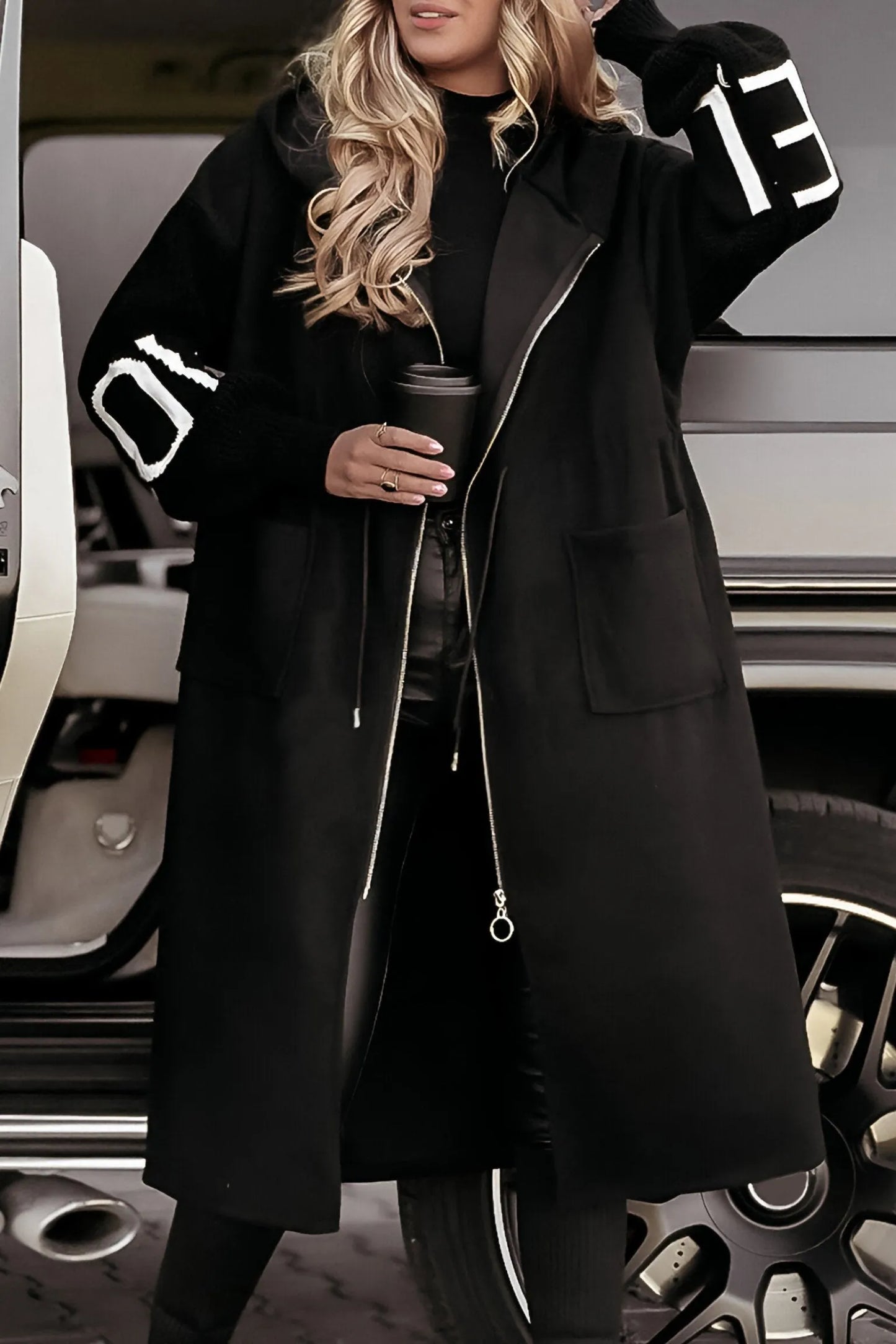 Ladies' Hooded Long Sleeve Knitted Sleeves Patchwork Casual Jacket - MATCHING MASTER