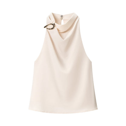 BundleWear™ Gilded Halter Top | Asymmetric Buckle & Draped Mock-Neck Tank