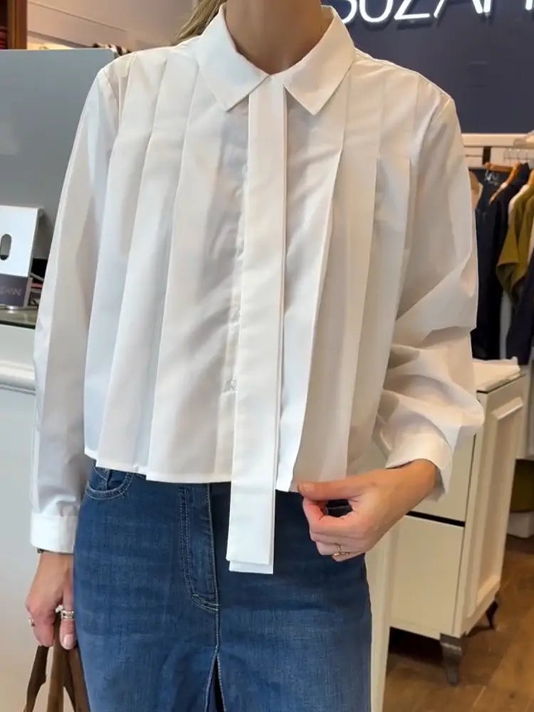 Ladies' Collared Pleated Top + Jeans Casual Suit - MATCHING MASTER