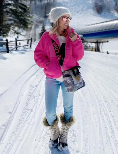 Ladies' Cropped Sherpa Lined Fleece Jacket