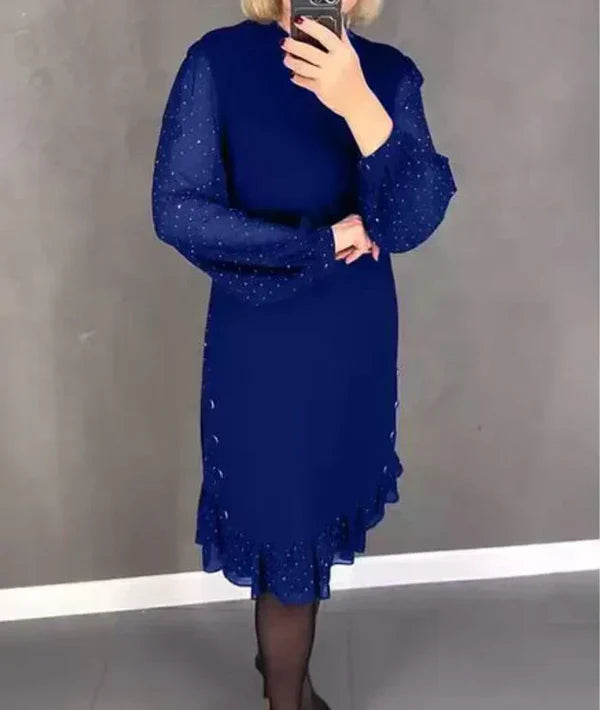 🔥While supplies last, 49% off!🎉Women's dress with a round neckline and solid-color rhinestones - MATCHING MASTER