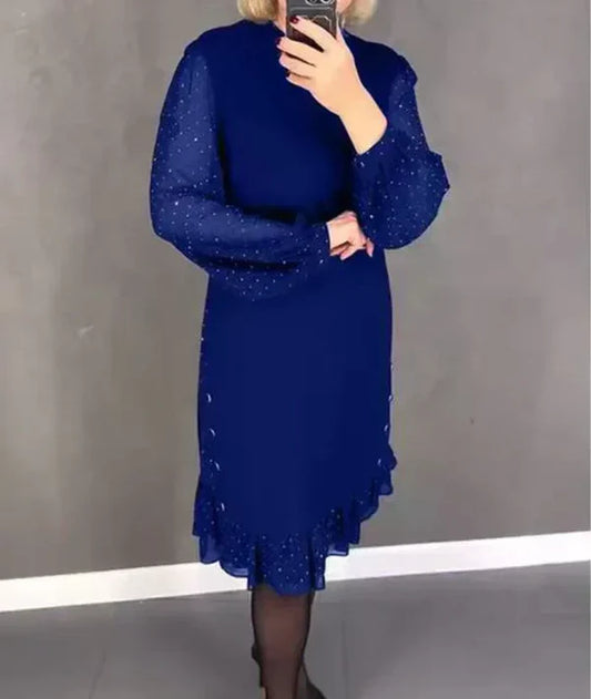 🔥While supplies last, 49% off!🎉Women's dress with a round neckline and solid-color rhinestones - MATCHING MASTER