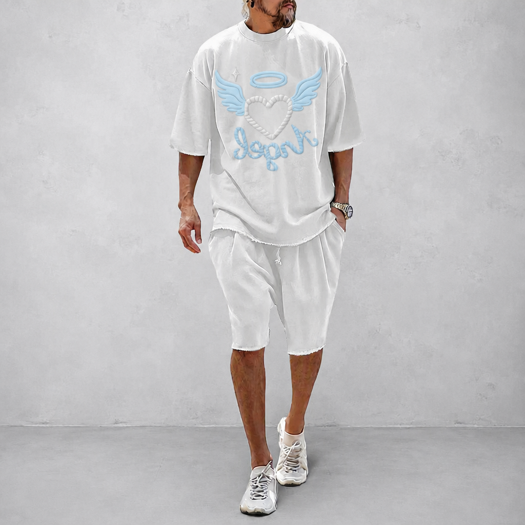 Couple 100% Cotton Casual Loose Fit Sports Set - Breathable Moisture-Wicking 2-Piece Tracksuit