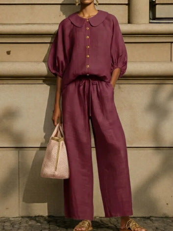 BundleWear™ Breezy Linen Co-ord | Relaxed Short-Sleeve Shirt & Palazzo Trousers Set