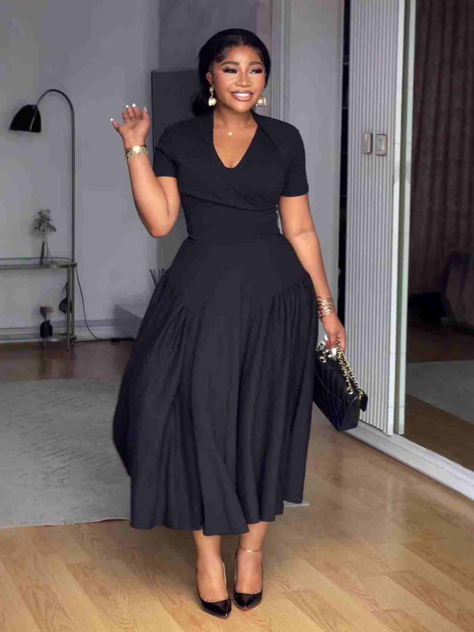 Ladies' V-neck Solid Color Elegant Casual Dress - MATCHING MASTER