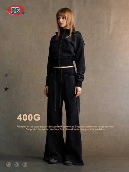 Fleece-lined slimming cardigan sweatshirt and casual pants two-piece set