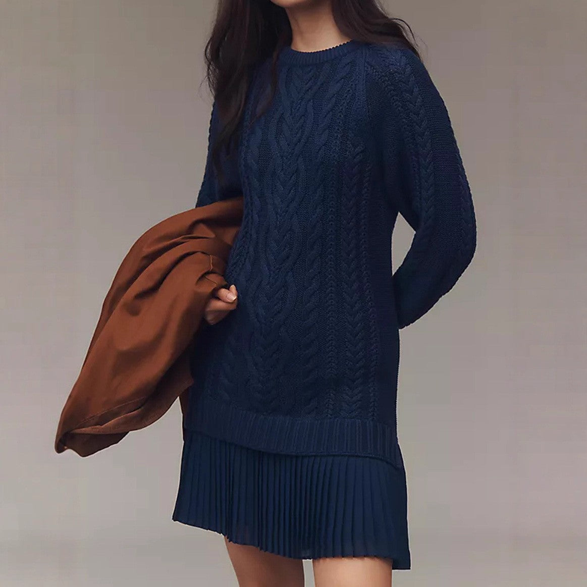 Ladies' Round Neck Sweater Spliced casual Dress