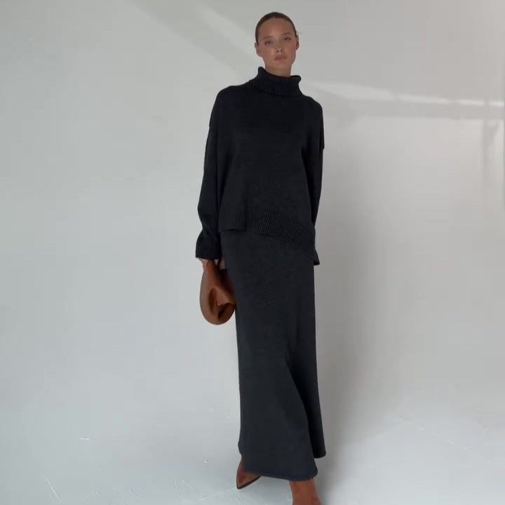 Ladies' High-neck top and fitted A-line skirt two-piece set