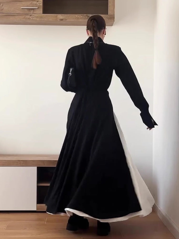 Elegant long-sleeved slit maxi skirt suit