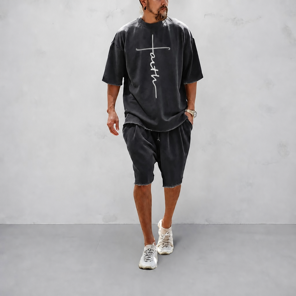 "Faith" Couple 100% Cotton Casual Loose Fit Sports Set - Breathable Moisture-Wicking 2-Piece Tracksuit