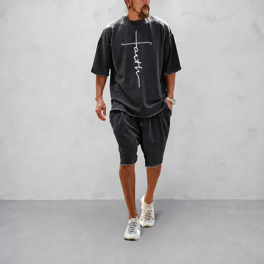 "Faith" Couple 100% Cotton Casual Loose Fit Sports Set - Breathable Moisture-Wicking 2-Piece Tracksuit