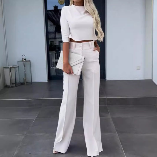 Solid-Color Jacket and High-Waisted Straight-Leg Pants - MATCHING MASTER