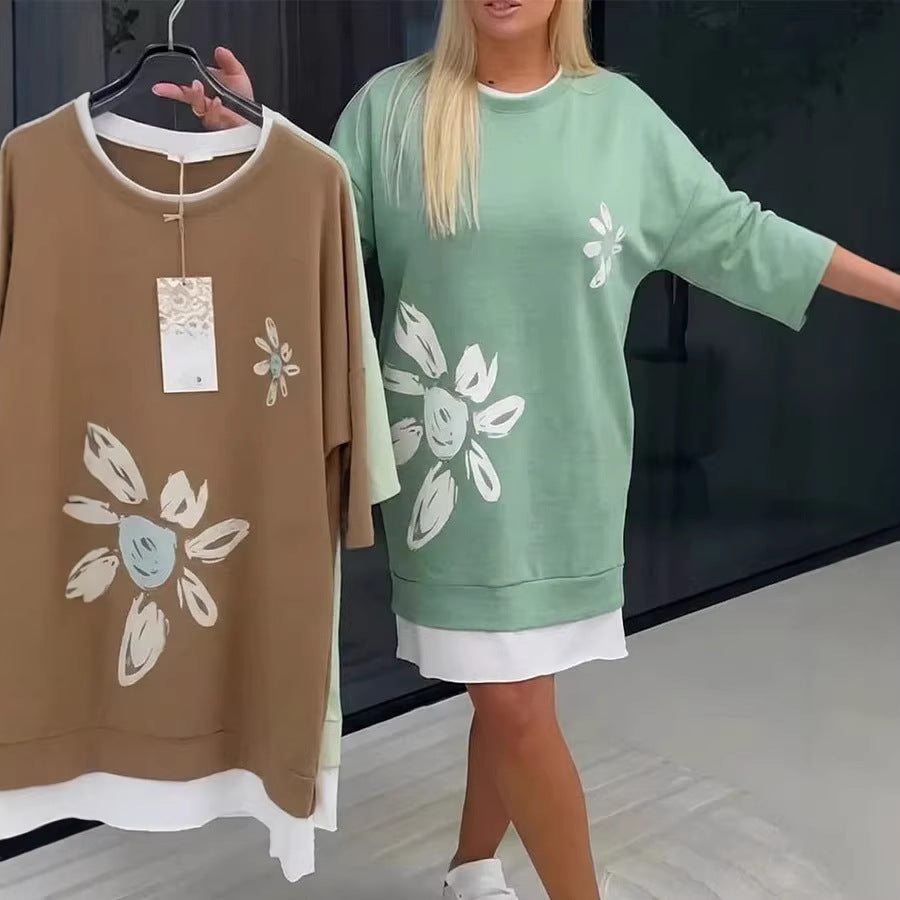 Patterned round neck sweater dress - MATCHING MASTER