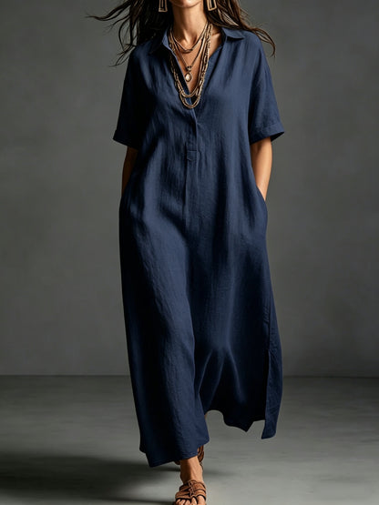 Black Button-Front Bohemian Shirt Maxi Dress - BundleWear