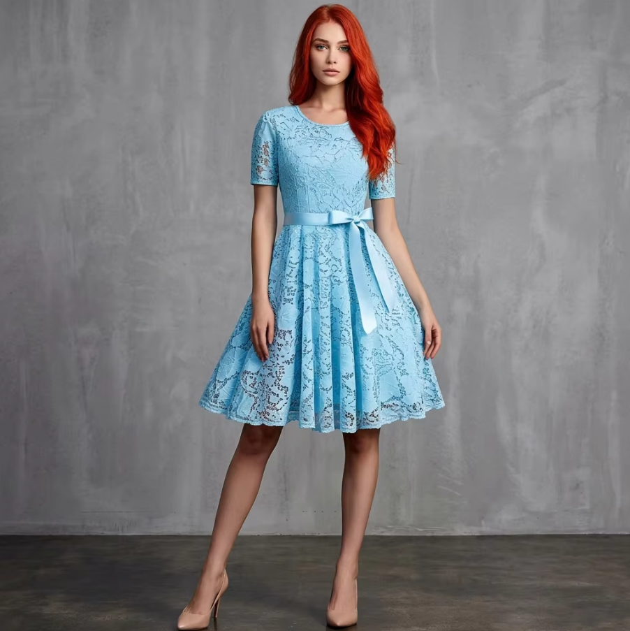BundleWear™ Floral Lace Bow Dress | Elegant Fitted Cocktail & Wedding Guest Midi