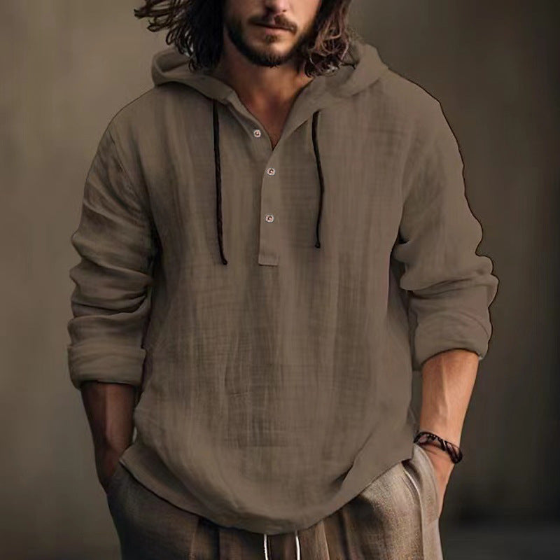 Cotton and linen hooded shirt - MATCHING MASTER