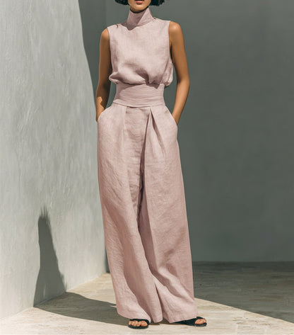 Cotton and linen sleeveless trouser casual suit