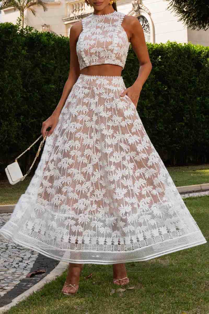 Ladies' Round Neck Sleeveless Top + Half Skirt Hollow Navel-exposing Suit - MATCHING MASTER
