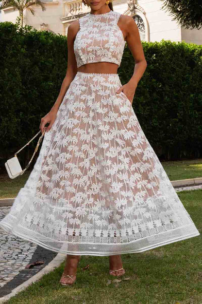 Ladies' Round Neck Sleeveless Top + Half Skirt Hollow Navel-exposing Suit - MATCHING MASTER