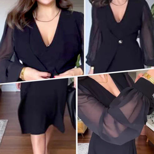 Elegant Ladies Lace Long Sleeve V Neck Dress