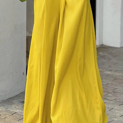 Women's Puff Sleeve Plunge Wide Leg Jumpsuit
