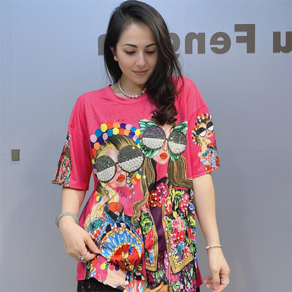 Fashionable and versatile women's rhinestone T-shirt - MATCHING MASTER