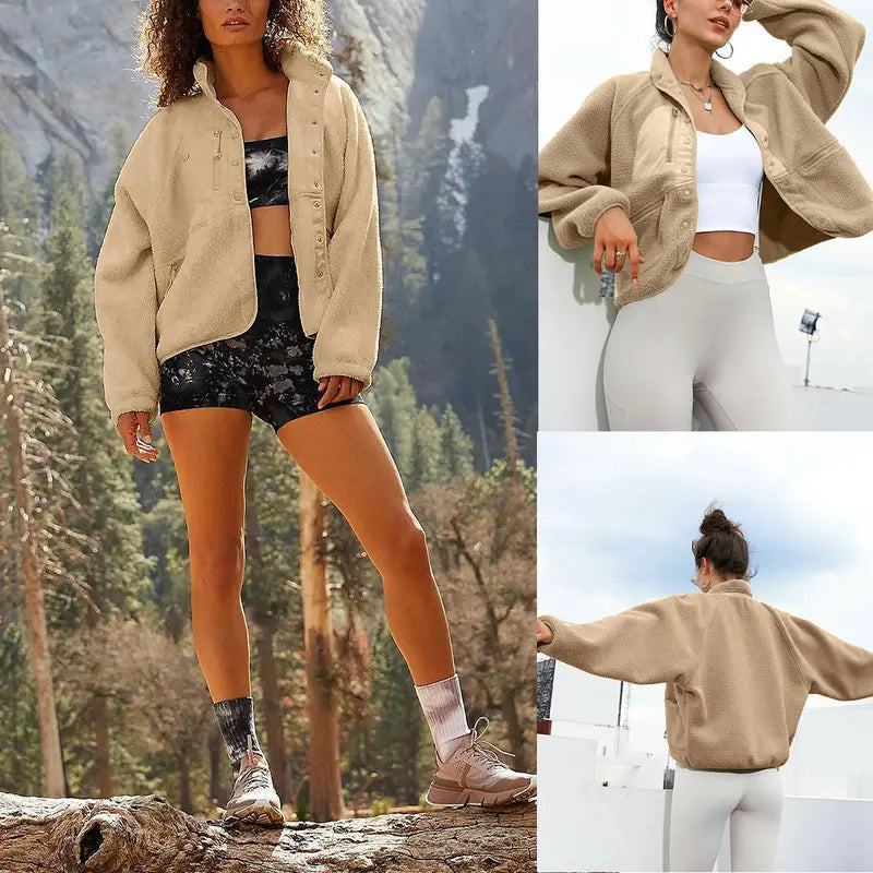 Ladies' Cropped Sherpa Lined Fleece Jacket