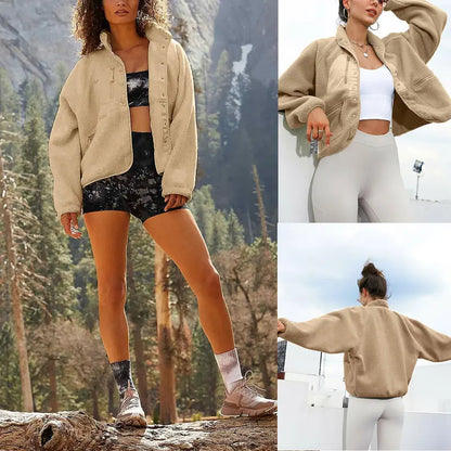 Ladies' Cropped Sherpa Lined Fleece Jacket