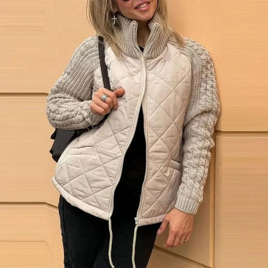 Stand collar knitted panel down jacket - MATCHING MASTER