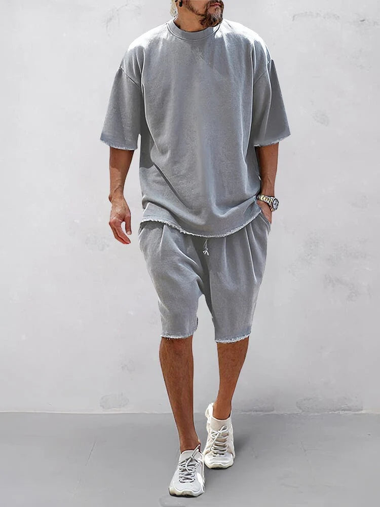 Men's 100% Cotton Casual Loose Fit Sports Set - Breathable Moisture-Wicking 2-Piece Tracksuit