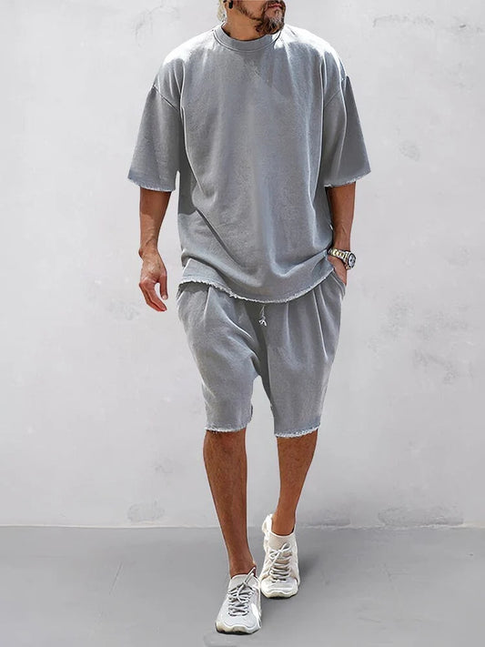 Couple 100% Cotton Casual Loose Fit Sports Set - Breathable Moisture-Wicking 2-Piece Tracksuit