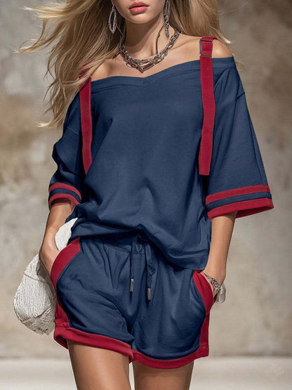Ladies' two-piece set: off-shoulder top + shorts - BundleWear