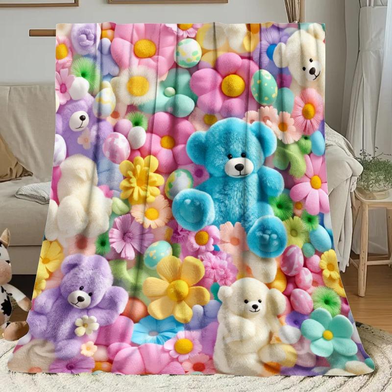 2D Teddy Pastel Floral Throw Blanket – Super Soft Kawaii