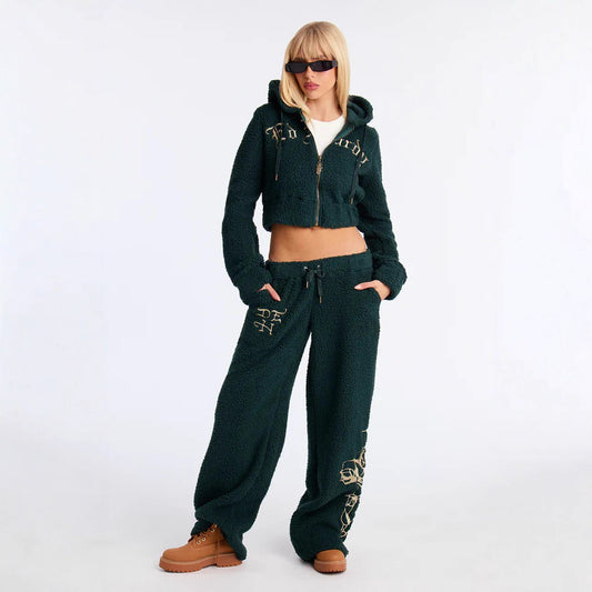 Sherpa Zip Hoodie Sherpa Wide Leg Sweatpants Set