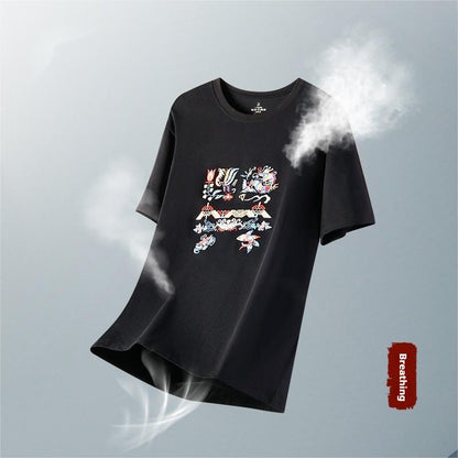 Hand-embroidered short-sleeved T-shirt