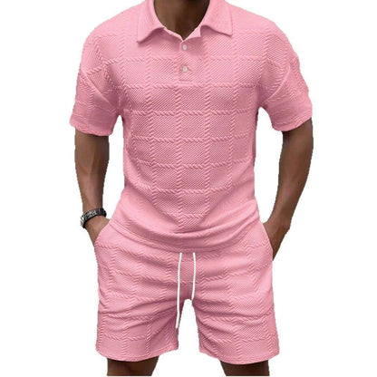 BundleWear™ Chevron-Knit Resort Set | Polo-Collar Shirt & Drawstring Leisure Shorts