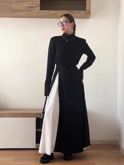 Elegant long-sleeved slit maxi skirt suit