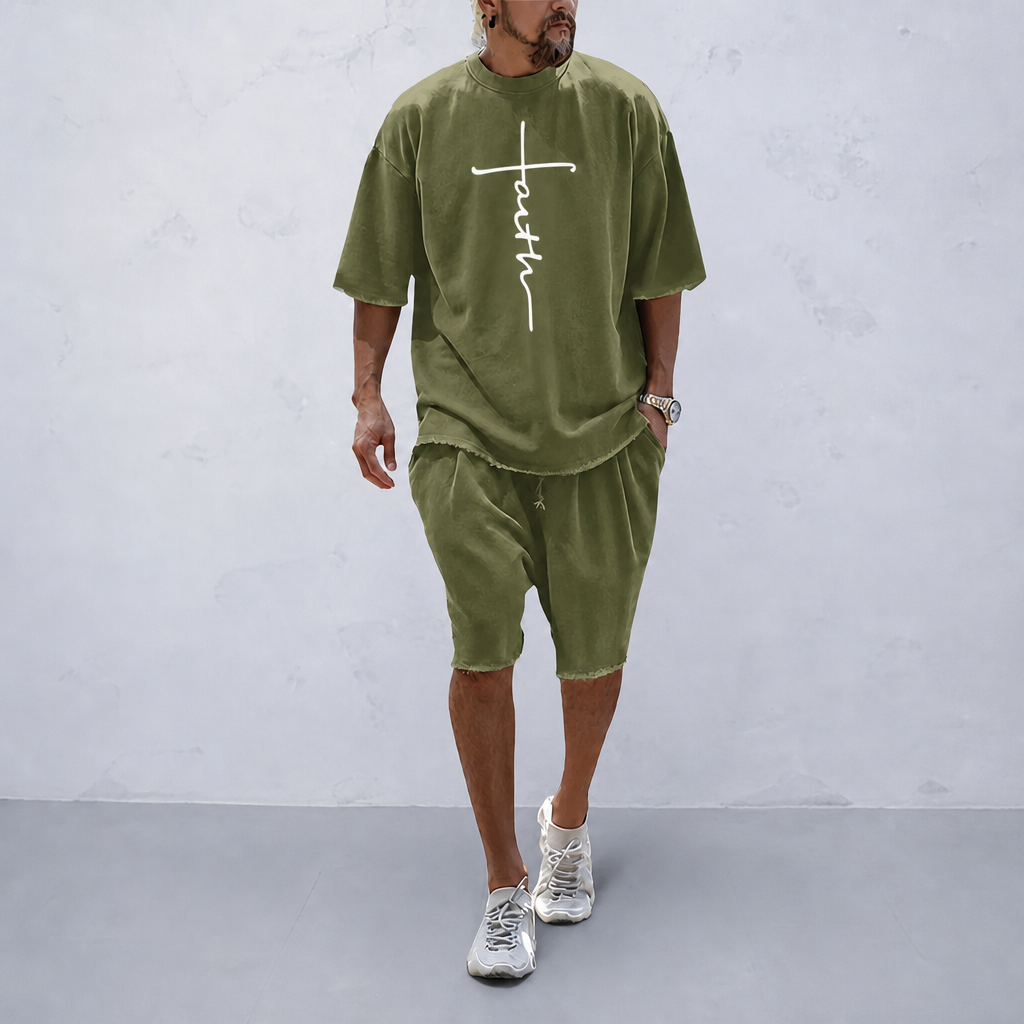 "Faith" Couple 100% Cotton Casual Loose Fit Sports Set - Breathable Moisture-Wicking 2-Piece Tracksuit