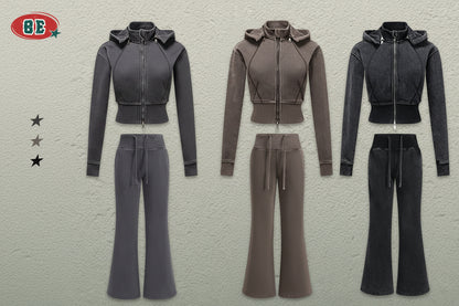 Fleece-lined slimming cardigan sweatshirt and casual pants two-piece set