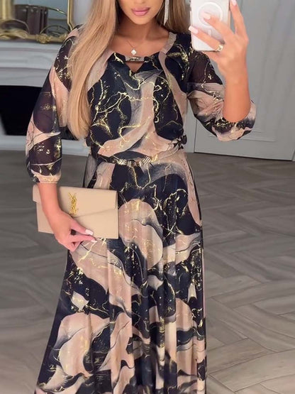 Patterned chiffon long dress - MATCHING MASTER